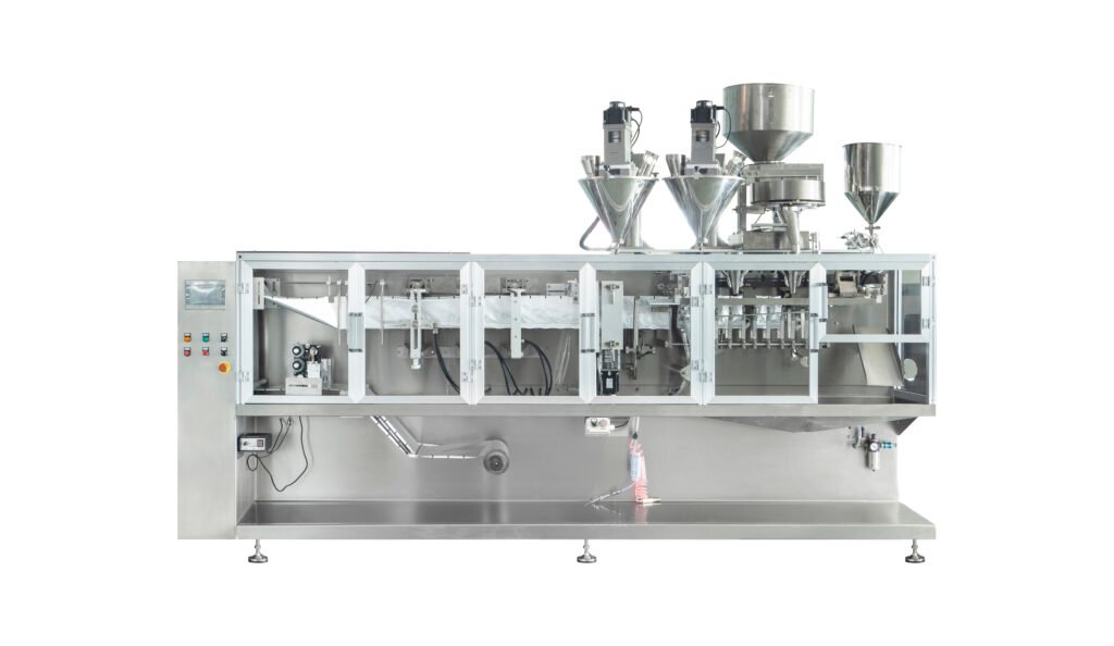 Automatic Horizontal Doypack Double Dual Sachet Pack Powder Liquid Paste Granule Filling Premade Pouch Twin Sachet Packaging Packing Machine