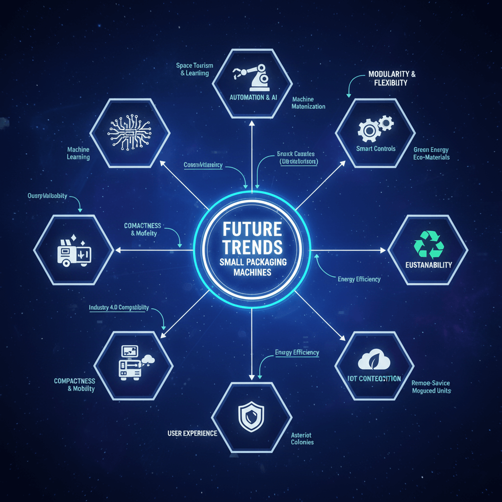 Future trends concept of smart small packaging machine – touchscreen display, IoT-enabled monitoring, eco-friendly materials