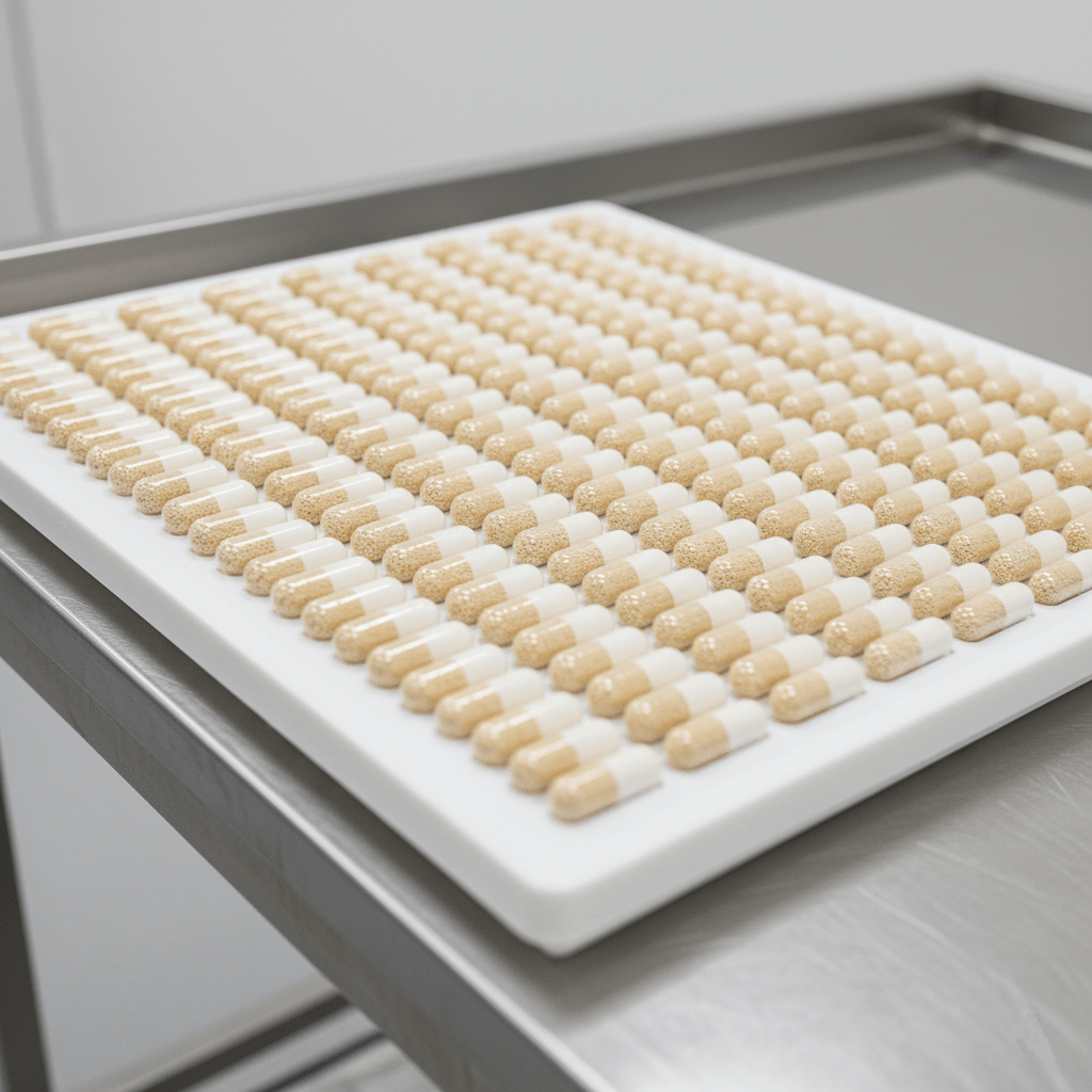 alt="Semi-Automatic Capsule Filling Machine filling powder into capsules"