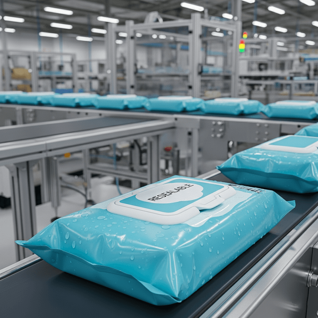 Resealable automatic labeling for wet wipes soft packaging