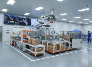Modern automated packaging line in factory