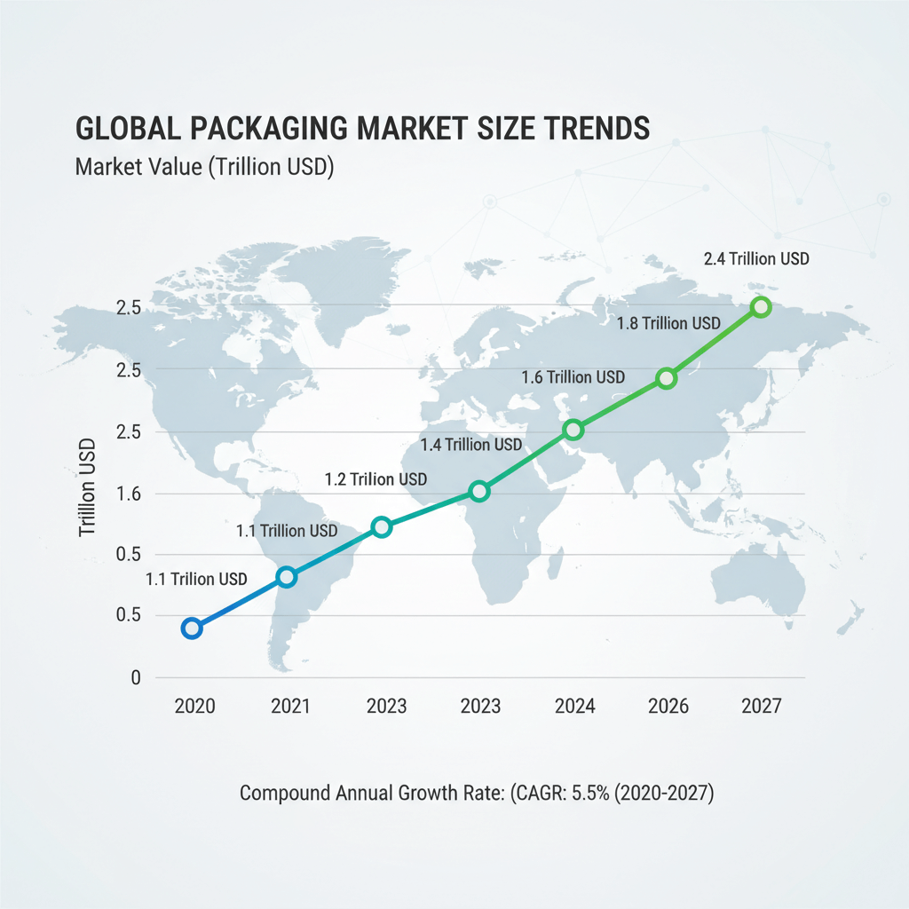 Global packaging market growth trend chart from 2010 to 2027