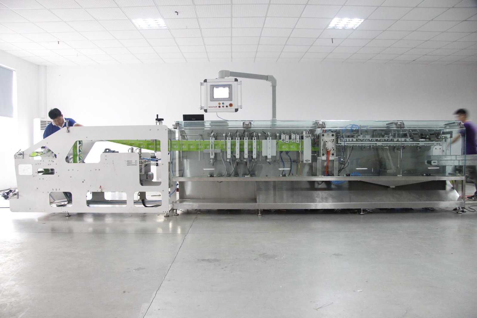 Automatic powder cocoa coffee food packaging machine in a factory setting