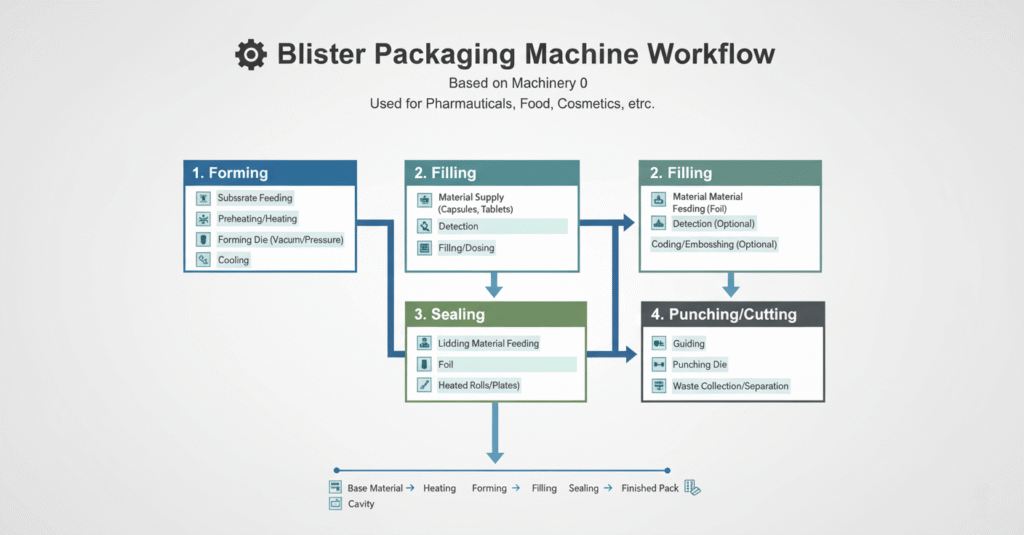 Capsule blister packaging machine working process diagram