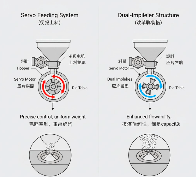 Servo feeder and twin impeller optimizing die fill
