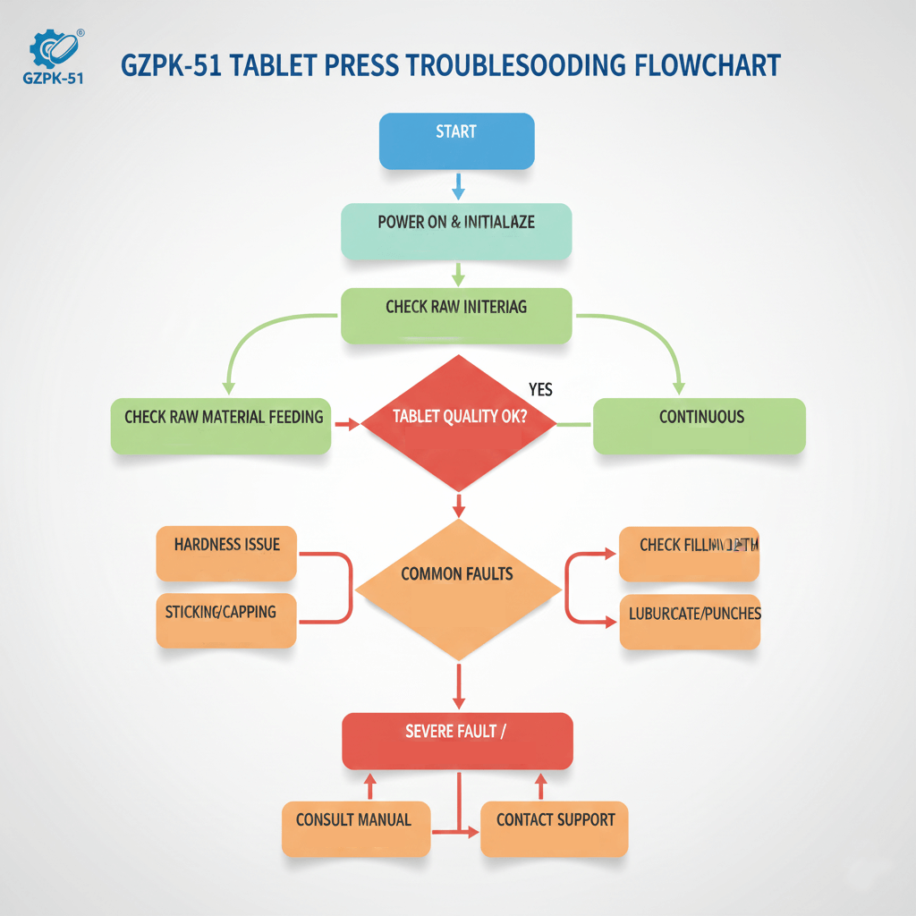 GZPK-51 tablet press troubleshooting flowchart