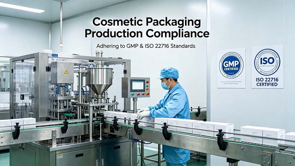 Technical flowchart for ISO 22716 packaging equipment validation, emphasizing the link between design specifications and technical verification (IQ/OQ/PQ).