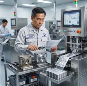 Expert technical analysis showing Euro-origin and China-made tooling side-by-side with an operating Alu-Alu blister machine.