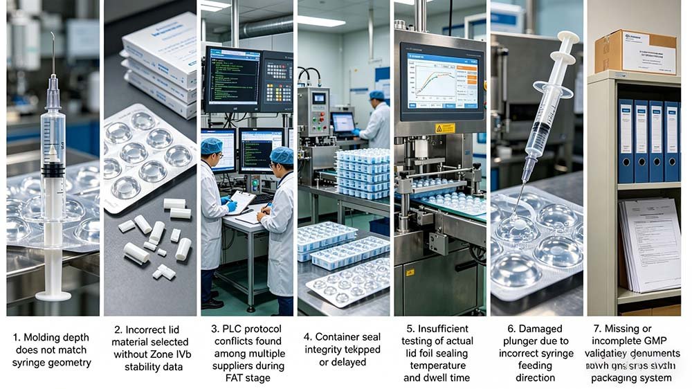 Technical summary of syringe blister packaging mistakes related to stability data, GMP validation, and seal integrity.