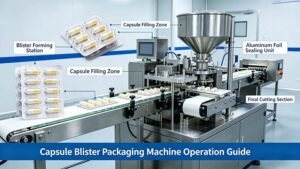 Automated tablet blister machine for small pharma R&D processing aluminum-plastic blister packs in a sterile cleanroom.