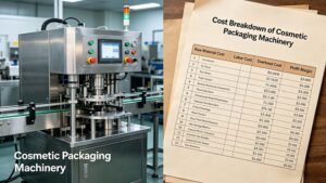 An industrial matrix showing how machine features like accuracy and support impact the cosmetic packaging machine price.