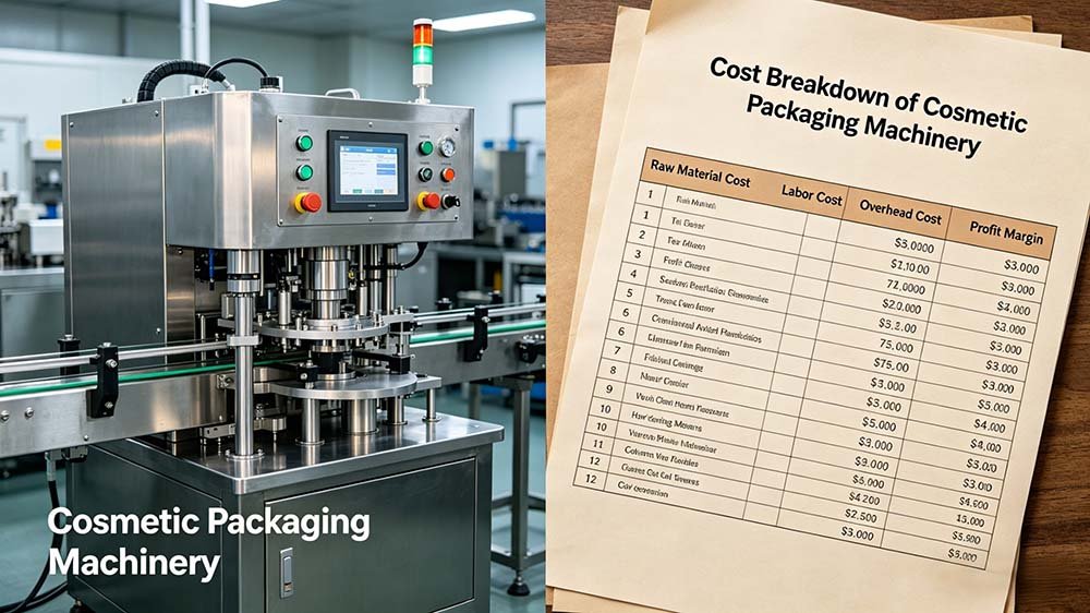 An industrial matrix showing how machine features like accuracy and support impact the cosmetic packaging machine price.