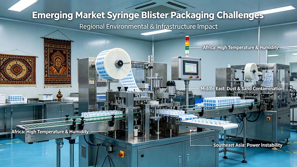 Trustar syringe blister packaging emerging markets equipment designed with dust protection and power stabilization.