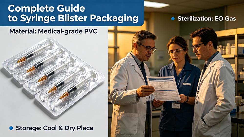 Visual summary of what is a syringe blister pack and its role in protecting medical devices during the supply chain.
