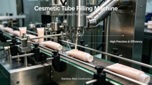 Infographic highlighting the key benefits of a tube filling machine for cosmetics, including accurate filling and hygienic design.