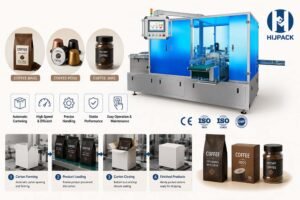 Comparison chart of vertical and horizontal automatic cartoner machines for loading fragile, tall, or flat irregular items into cartons.