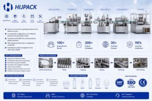 Technical reference chart breaking down procurement key considerations and the 6-step manufacturing kinetics of a GMP compliant cosmetic OEM assembly line.