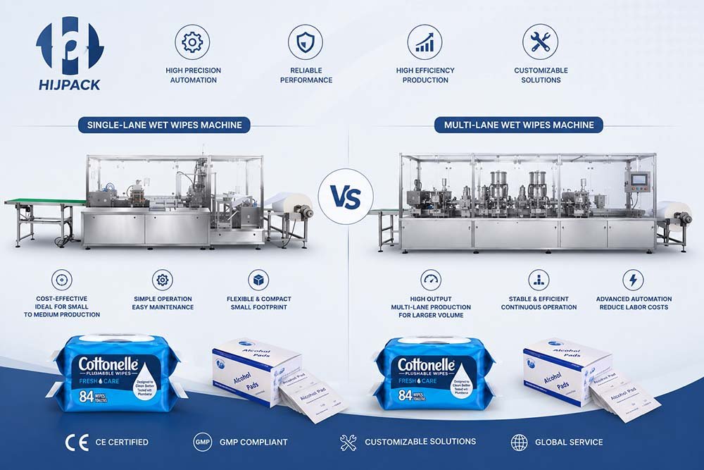 Fully automatic single-lane wet wipes and alcohol pad packaging machinery line with integrated roll feeding system, engineered for pharmaceutical-grade compliance by Forester Xiang's team.